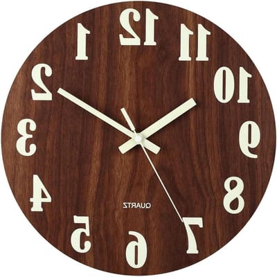 Lichtgevende Wandklok - Stille Klok - Tijd Weergeven - Nachtlampje Functie - 10 Inch - Houtkleur
