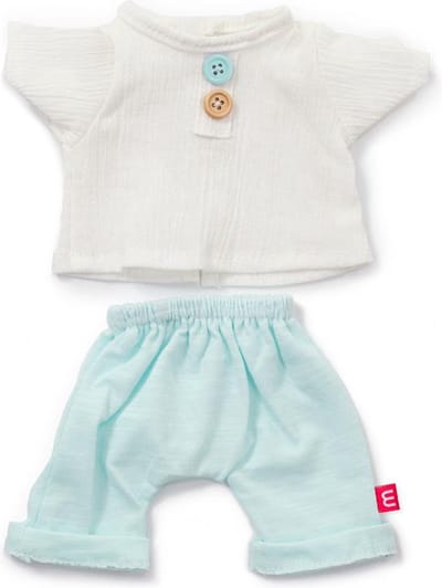 ML Poppen: KLEDIJ SET blauw/wit voor jongen 38cm, 2-delig, t-shirt en broek,  met kleerhanger, 3+