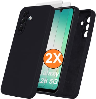 Hoesje geschikt voor Samsung Galaxy A26 Hoesje siliconen Zwart zacht siliconen hoesje TPU - met Samsung A26 Screenprotector - 2 stuks
