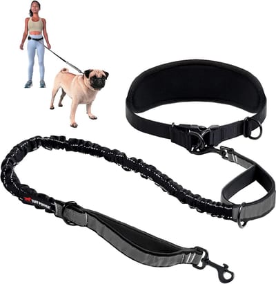Handsfree Hondensliert met Schokabsorberende Bungee | Geschikt voor Kleine en Middelgrote Honden tot 20 kg | Reflecterende Handvatten | Lumbar Heupband 56-114 cm