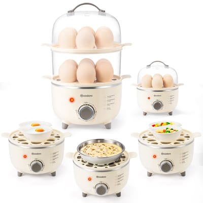 Eierenkoker 1 tot 14 Eieren – 4-in-1 Koken Pocheren Roerei Omelet – Eierkoker Electrisch - Elektrische Eierkoker met Timer en Droogkookbeveiliging – RVS en Vaatwasserbestendig – Woodoro