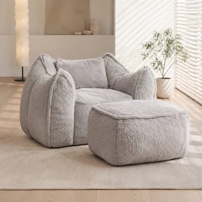 Zitzak - Met Ergonomisch Ontwerp - Zitzak Stoel - Leesstoel - Met armleuningen - Met kussen en voetenbankje - Binnen - Woonkamer - Geschikt voor de woonkamer en slaapkamer - Grijs