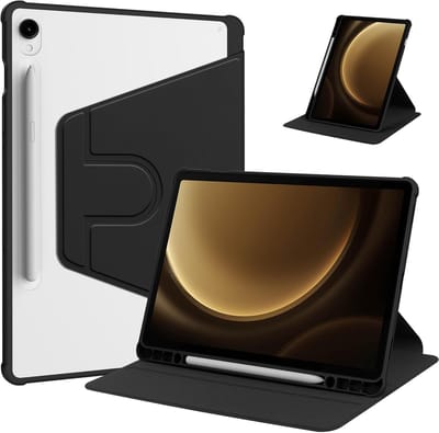 Acryl Draaibare Stand Case Hoesje Geschikt voor: Samsung Galaxy Tab S10 FE / Galaxy Tab S10 Lite / Tab S11 / Galaxy Tab S9 11.0 inch FE / Galaxy Tab S9 11.0 inch - met Potloodhouder (Zwart)