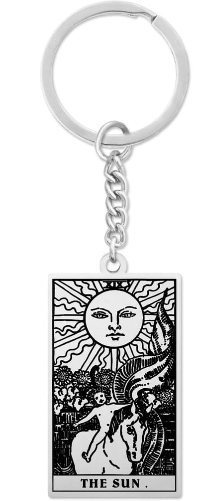 Tarot Sleutelhanger XIX: De Zon / The Sun - Zilverkleurig Stainless Steel - Grote Arcana uit Rider-Waite Geïnspireerd - Pax Amare