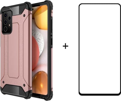 Telefoonhoesje geschikt voor Samsung Galaxy A72 silicone TPU hybride roze goud hoesje + full cover glas screenprotector