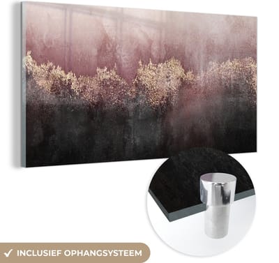 MuchoWow® Glasschilderij 40x20 cm - Schilderij acrylglas - Glitter - Goud - Abstract - Foto op glas - Schilderijen