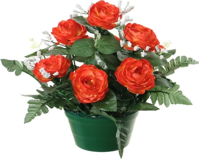 Louis Maes Kunstbloemen plantje in pot - rood - 25 cm - Bloemstuk ornament - rozen met bladgroen