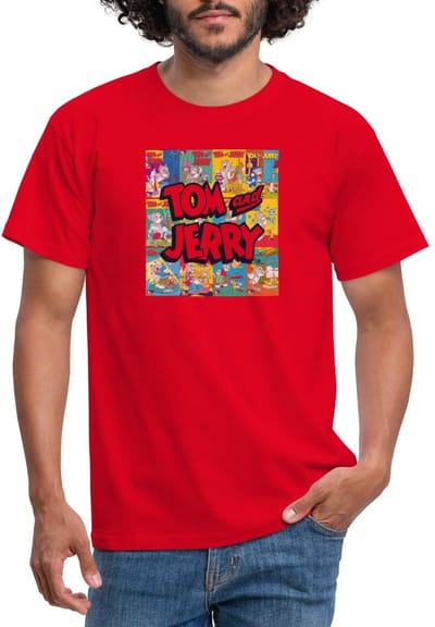 Tom And Jerry Logo Met Vintage Cover Collage T-Shirt Heren