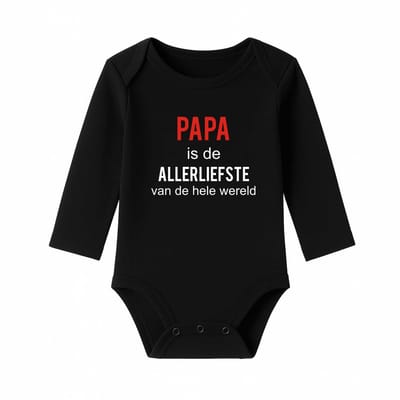 Romper met Tekst Baby – Papa is de allerliefste van de hele wereld – Zwart – Lange mouw – Maat 62/68