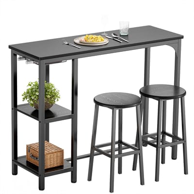 Xbro Bartafel met 2 Barkrukken – Industriële Bartafelset met 2 Planken en Glashouder – Ideaal voor Keuken, Woonkamer en Eetkamer