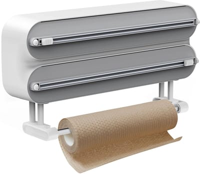 Dailygoods - 3-in-1 foliedispenser - keukenrolhouder - magneetdesign - wit - transparante folie - aluminiumfolie - geschikt voor wandmontage - ruimteb...