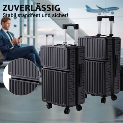 Kofferset - 2 Delig - Reiskoffer met voorvak, PC-handbagage trolley met TSA-slot voor zakenreizen, 20" / 24"(Zwart)