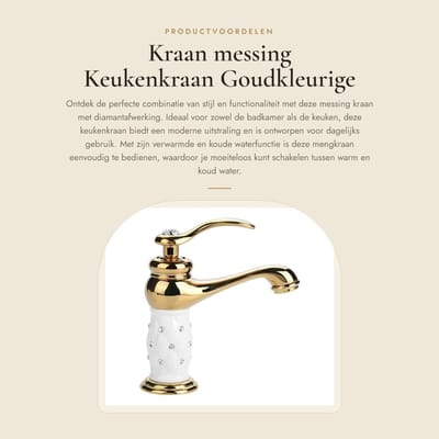 Dailygoods- Inbouwkraan Goudkleurig - Mengkraan Badkamer - Mengkraan Keuken - Eengreepsmengkraan - Duurzaam Messing - Waterbesparend