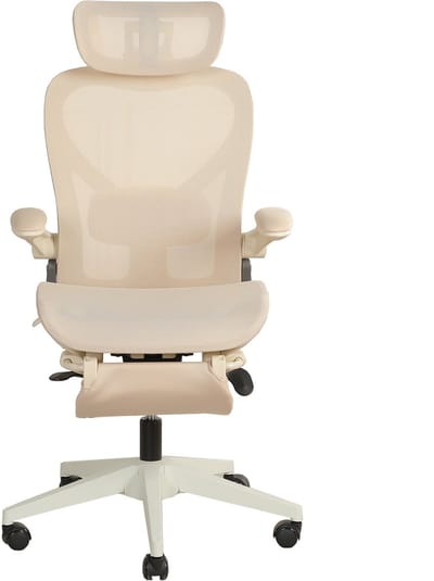 Opvouwbare bureaustoel - Gamingstoel - Met lendensteun - Computerstoel - Ergonomische Bureaustoel - Zitkussen van gaas - Met rugleuning - Met 3D-hoofdsteun - Opklapbare armleuningen - Ontspanningsstoel - Crèmekleurig