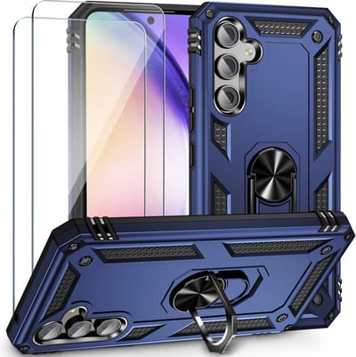 Hoesje Geschikt Voor Samsung Galaxy A54 Hoesje Anti-Shock Hybrid Armor hoesje Blauw - Hoesje Geschikt Voor Samsung Galaxy A54 5G screenprotector - 2 pack