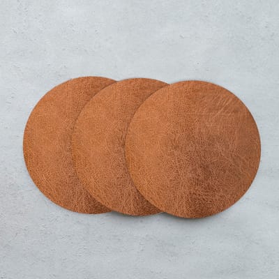 GR onderzetters voor glazen - Leather Brown - Vinyl - 6st