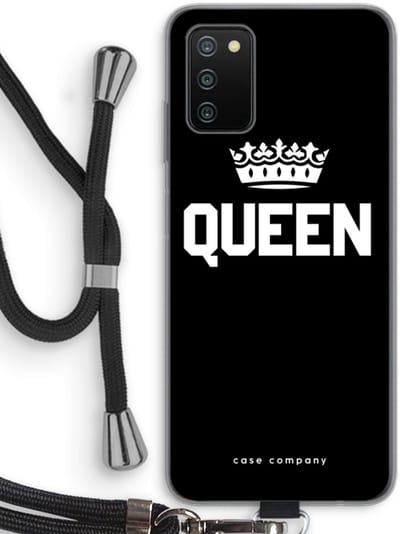 Case Company® - Hoesje met koord geschikt voor Samsung Galaxy A03S hoesje met Koord - Queen zwart - Telefoonhoesje met Zwart Koord - Bescherming aan alle Kanten en Over de Schermrand