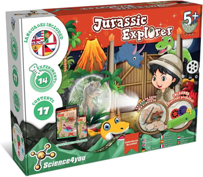 Science4you Jurassic World Explorer - Dinosaurus speelgoed voor jongens en meisjes van 4, 5, 6 jaar en ouder - Wetenschappelijke set met meer dan 14 experimenten en knutselwerkjes voor kinderen