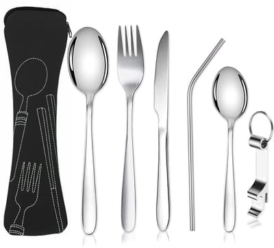 Unyqoos ® Complete 6-Delige Draagbare Bestekset Voor Outdoor Activiteiten En Reizen
