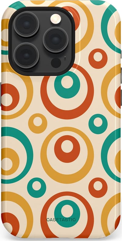 Casetastic hoesje geschikt voor Apple iPhone 15 Pro - MagSafe - Dubbellaagse bescherming - Bolletjes boogie - Fashion Case - Crème Terracotta Goud Turquoise