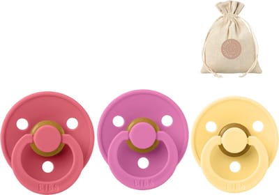 3 BIBS fopspenen maat 1 - Coral, Bubblegum en Pale Butter + BolleToet speenzakje