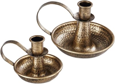 Kaarsenstandaard Set - Tafeldecoratie Houder - Sfeerverlichting Creëren - Met Handvat - 2 Stuks - Brons