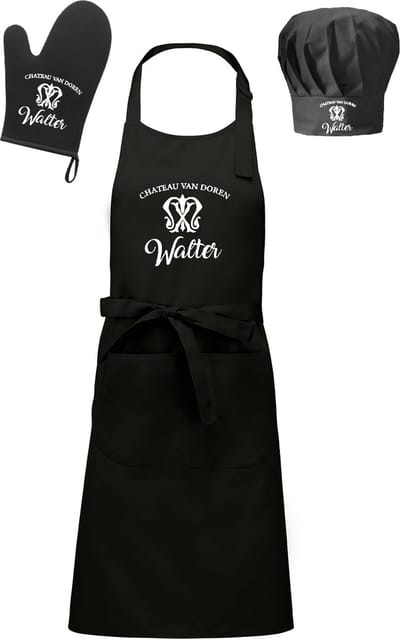 mijncadeautje - Cadeauset - Schort / koksmuts / ovenwant - Chateau - met familienaam en voornaam