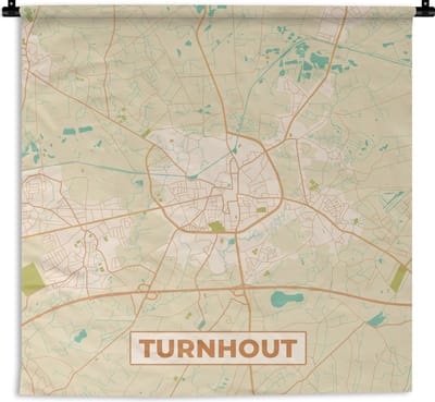 Wandkleed - Wanddoek - Turnhout - Stadskaart - Retro - Kaart - Plattegrond - 180x180 cm - Wandtapijt