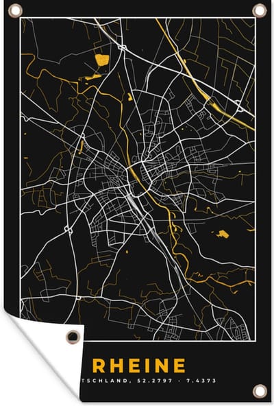 Muurdecoratie Stadskaart – Kaart – Rheine – Gold – Duitsland – Plattegrond - 120x180 cm - Tuinposter - Tuindoek