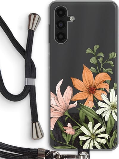Case Company® - Hoesje met koord geschikt voor Samsung Galaxy A13 5G hoesje met Koord - Floral bouquet - Telefoonhoesje met Zwart Koord - Bescherming aan alle Kanten en Over de Schermrand