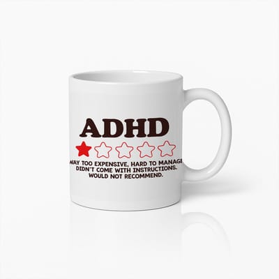 Grappige ADHD Review Mok 330ml – 1 Ster Beoordeling Koffiebeker – Humoristisch Cadeau voor Neurodivergente Vrienden of Collega’s