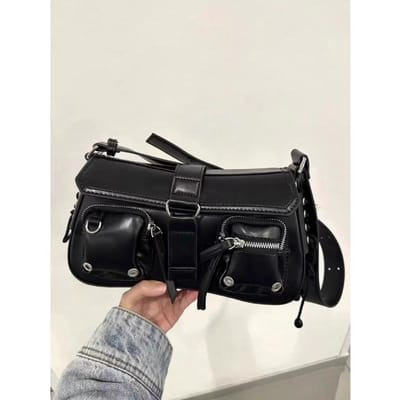 Textuur Handtasje voor Onderarm voor Dames Nieuw Niche Ontwerp Motorfiets Tas Veelzijdige Eén-schouder Crossbody Tas black