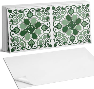 Coloray Plaktegels - Plantenpatroon met bladeren Zelfklevende Wandtegels - 40 cm x 20 cm - Groente Plaktegels - 10 stuks - Rechthoek PVC Tegels - Plaktegels Badkamer - Vloertegels Zelfklevend - Vinyl Tegels - Portugese Tegels