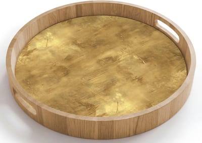 Dienblad rond 40x40 cm - Schootdienblad hout - Industrieel - Textuur - Goud - Borrelplank rechthoek - Plateau houten dienbladen