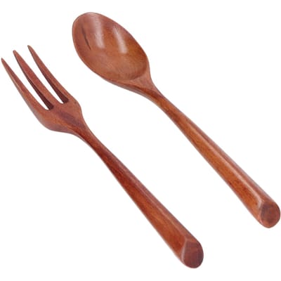 2 stuks Houten Vork Lepel Set Hittebestendig Hoge Hardheid Eetgerei Tafelgerei voor Kinderen L brown