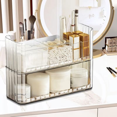 Dailygoods - NAROSEBE Make-up organizer, cosmetica, make-uporganizer, opbergdoos, stapelbare cosmeticakwasten, make-upbox, opslag, acryl, cosmetica, huidverzorging, organizer voor accessoires, sieraden