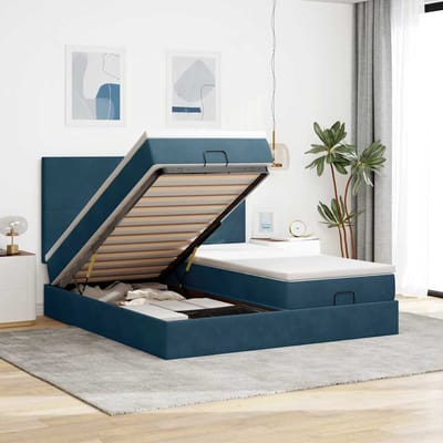 vidaXL - Ottoman - bed - met - matrassen - 160x200cm - fluweel - donkerblauw