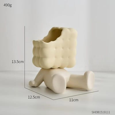 Creatieve Huisdecoratie Koekjesman Ornamenten Keramisch Beeldje Multifunctionele Bureau Decoratie Pennenhouder Vaas Decor Verjaardagscadeau beige