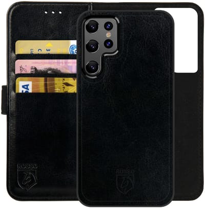 Rosso Element Uitneembaar 2-in-1 Hoesje Geschikt voor Samsung Galaxy S22 Ultra | Luxe Portemonnee | Back Cover | Pasjeshouder | Zwart