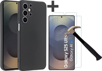 Hoesje geschikt voor Samsung Galaxy S25 Ultra hoesje zacht siliconen met 2 Stuks gehard glas Screenprotectors- Arara backcover - Zwart