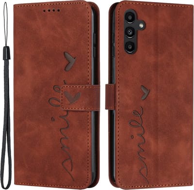 Coverup Hoesje - Geschikt voor Samsung Galaxy A54 Hoesje - Coverup Smile Book Case - Bruin