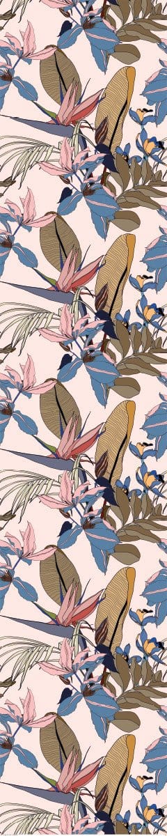 Voorgelijmd vliesbehang - TROPISCHE ROOS, BANANENBLADEREN EN PARADIJSBLOEMEN - 1 rol van 300x60 cm