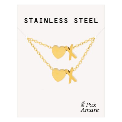 Initiaal Ketting & Armband set met Letter X Goudkleurig - Stainless Steel - Met letter & Hartje! - Naam Ketting Cadeau - Sieraden Set op Kaartje - Pax Amare