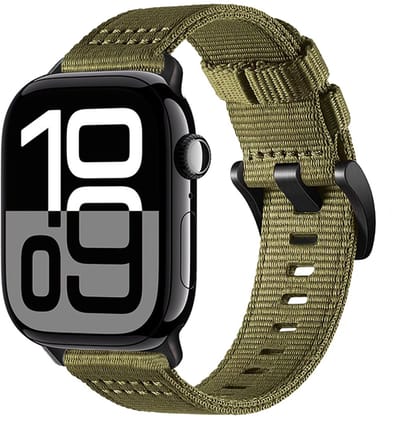 Stravo Tactical Nylon Horlogebandje – Robuust Canvas Design – Geschikt voor Apple Watch 49mm (Ultra 1/2/3) / 46mm (Series 11/10) / 45mm (Series 9/8/7) / 44mm (Series 6/5/4/SE 1/2/3) – Sportief & Duurzaam – Groen
