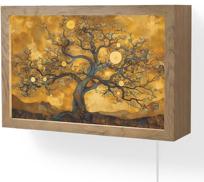 Wandlamp 30x20 cm - Oplaadbaar - Boom - Levensboom - Abstract - Goud - Wandlampen binnen woonkamer - Slaapkamer lamp met kabel - Decoratieve nachtlamp - Vloerlamp snoer