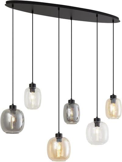 QAZQA elena - Art Deco Hanglamp voor boven de eettafel | in eetkamer - 6 lichts - L 117 cm - Zwart - Woonkamer
