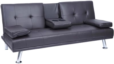 3-zits bank MCW-F60, slaapbank logeerbed, verstelbare bekerhouder 97x166cm ~ kunstleder, bruin