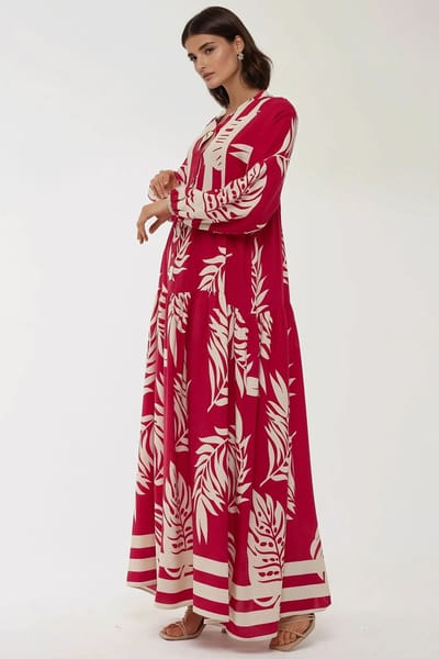 Geprinte Lange Mouwen Viscose Maxi Jurk