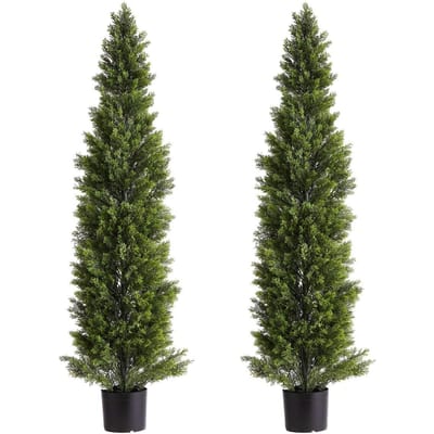 Kunstmatige Topiary Cederbomen, Set van 2 1524mm Nep Dennenstruiken Planten, Nep Zijdeboom Ziet er Echt Uit, Eenvoudige Montage voor Decoratie Voortuin Buiten Terras