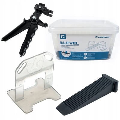 Ranplast Tegelnivelleringsset 0,5mm: 500 Clips, 100 Wiggen, Tangen